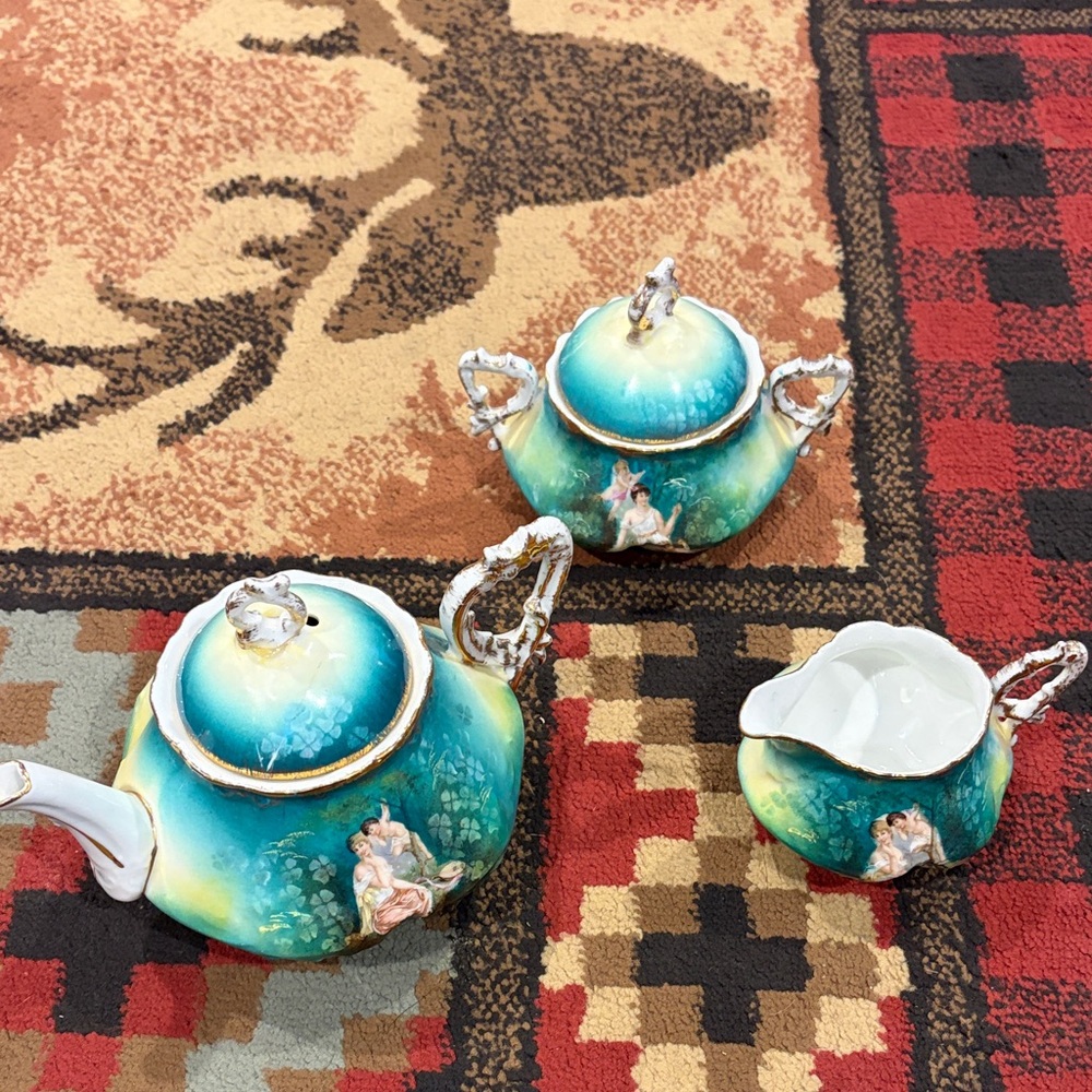 Antique teal royal Bavarian china tea set
